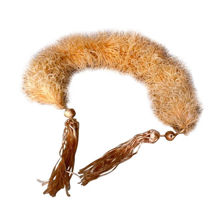 1900s Magnificent French peach ostrich feather and silk boa For Sale