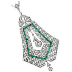 Art Deco Emerald Diamond Gold Necklace