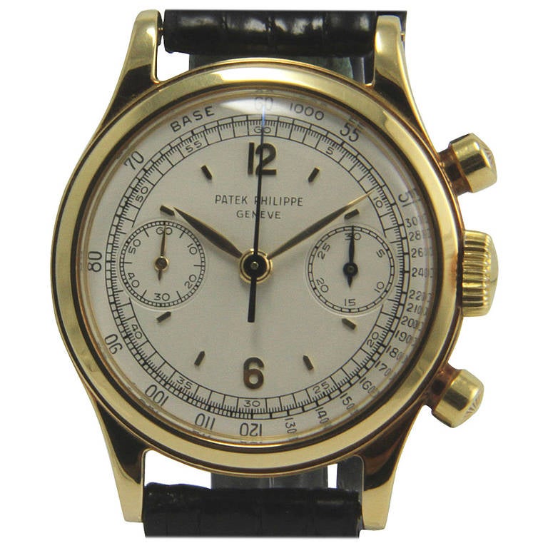 Patek Philippe Yellow Gold Chronograph Wristwatch Ref 1463 circa 1955 For Sale