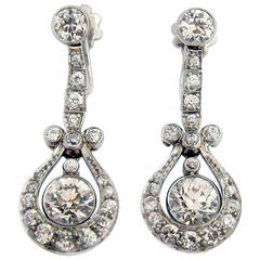 Art Deco Diamond Platinum Earrings Antique Art Deco Diamond Platinum Earrings