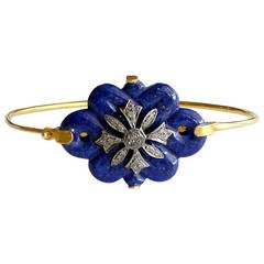 Carved Lapis Lazuli Diamond Bangle Bracelet