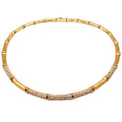 Retro Cartier Bamboo Diamond Yellow Gold Necklace