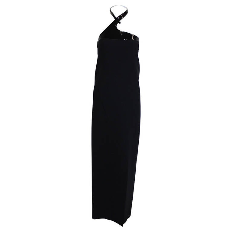 Gucci Black Column Gown with Patent Leather Snake Halter at 1stDibs