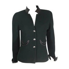 Vintage Chanel Emerald Green Jacket with Black Leather detailing