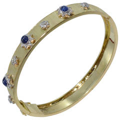 Sapphire Diamond Yellow and White Gold Gem Set Bangle