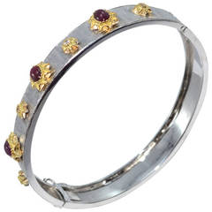 Ruby Diamond White and Yellow Gold Set Bangle