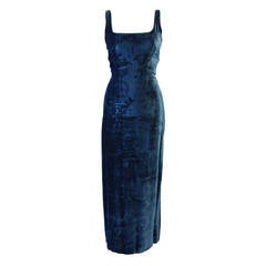 Vintage Dolce and Gabbana Jewel Blue Crushed Velvet Gown Circa 2000 Size 42