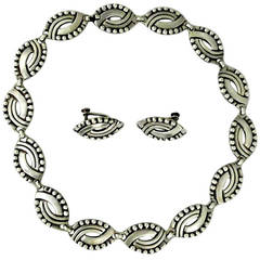 Vintage Hector Aguilar Sterling Silver Link Necklace and Earrings Set
