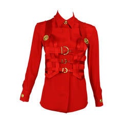 Gianni Versace Couture - Harnais et chemisier bondage rouges emblématiques