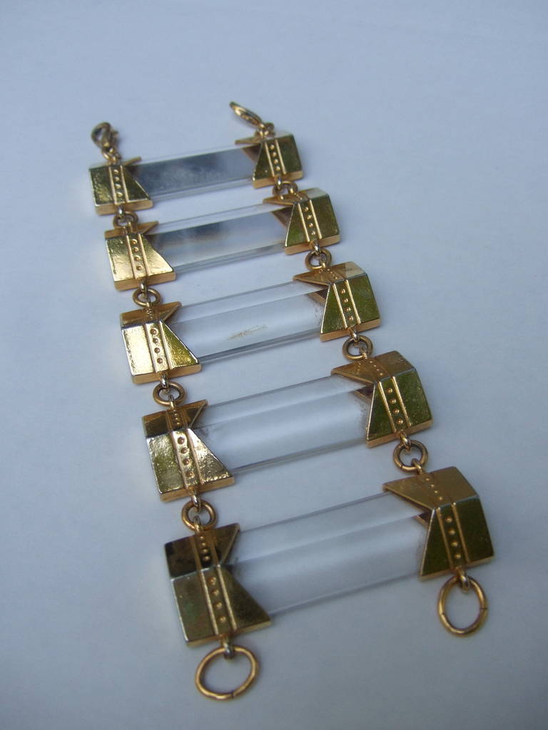 JEAN XAVIER DUHART Paris Crystal Link Gilt Metal Bracelet For Sale 1