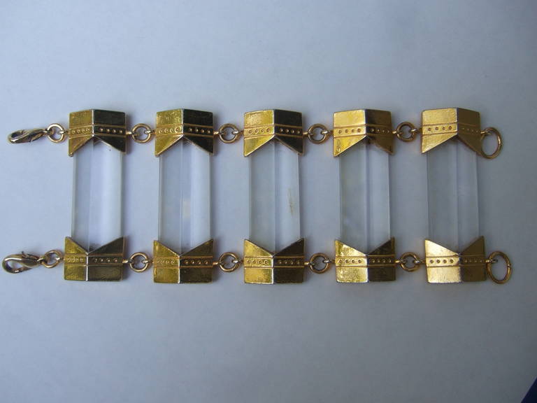 JEAN XAVIER DUHART Paris Crystal Link Gilt Metal Bracelet In Good Condition For Sale In University City, MO