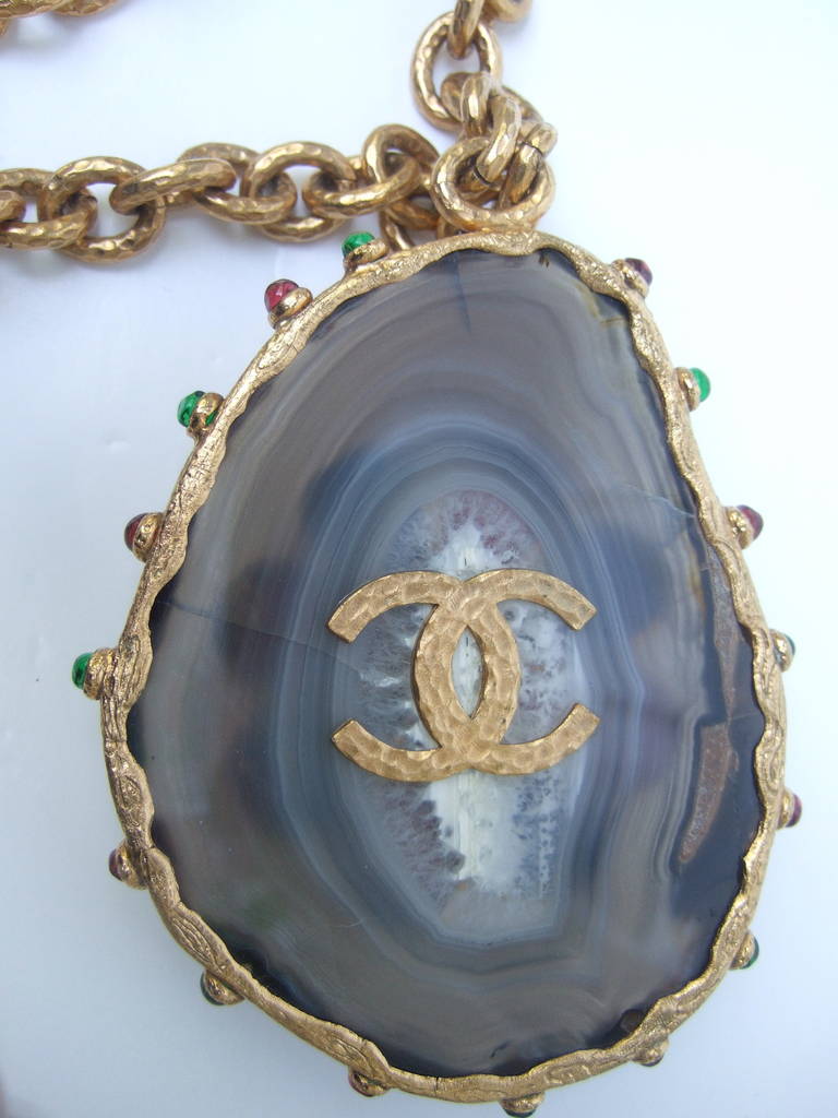 Women's CHANEL Incredible Poured Glass Agate Pendent Necklace c 1980 For Sale