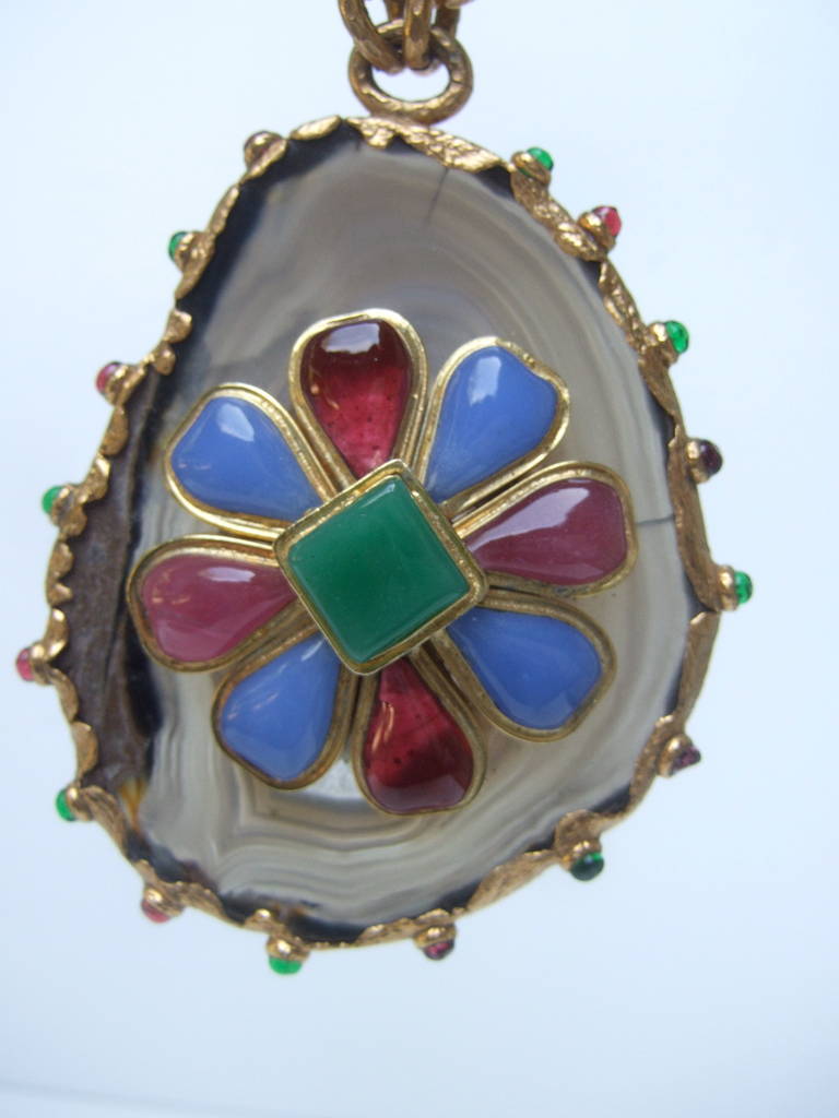 Artisan CHANEL Incredible Poured Glass Agate Pendent Necklace c 1980 For Sale