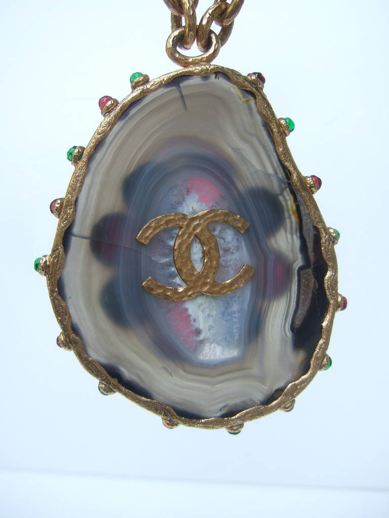 CHANEL Incredible Poured Glass Agate Pendent Necklace c 1980 For Sale 3