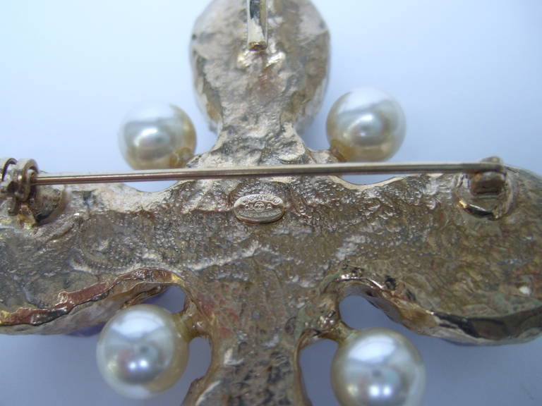 Chanel Spectacular Amethyst & Glass Pearl Cross Brooch 4