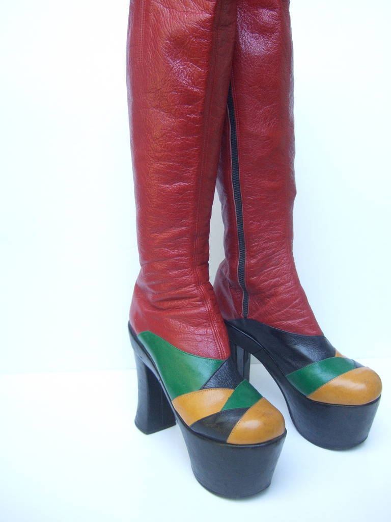 1970s Incredible Glam Rock Leather Platform Boots Made in Italy In Good Condition In University City, MO