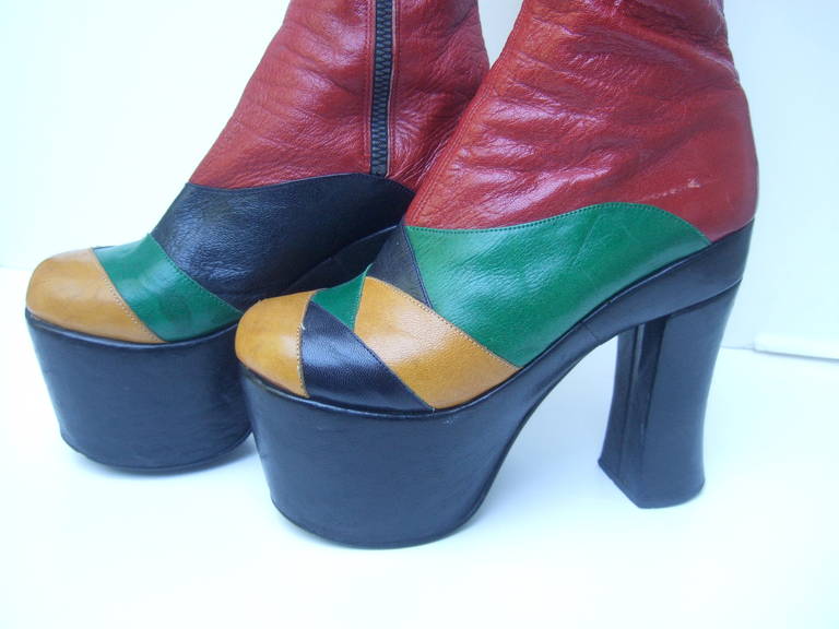 1970s Incredible Glam Rock Leather Platform Boots Made in Italy at ...