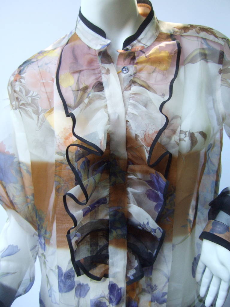 Gray ETRO Sheer Silk Floral Print Blouse Size 44