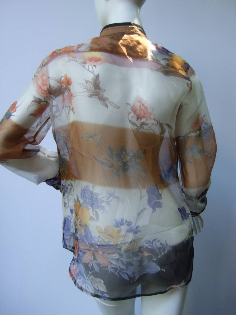 ETRO Sheer Silk Floral Print Blouse Size 44 1