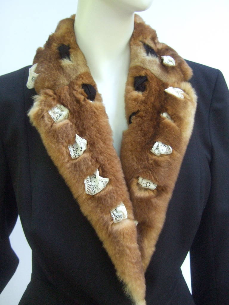 JOHN GALLIANO Fur Trim Avant Garde Black Jacket Made in France In Excellent Condition In University City, MO