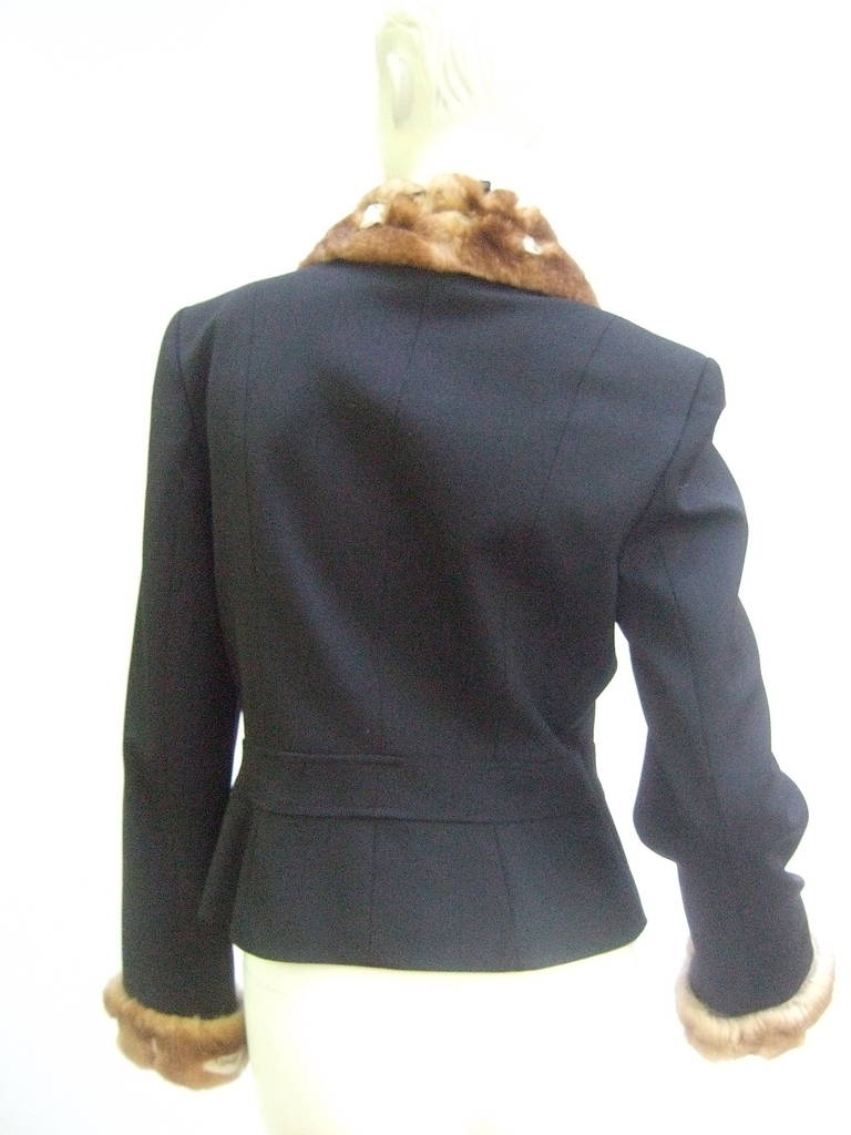 Women's JOHN GALLIANO Fur Trim Avant Garde Black Jacket Made in France