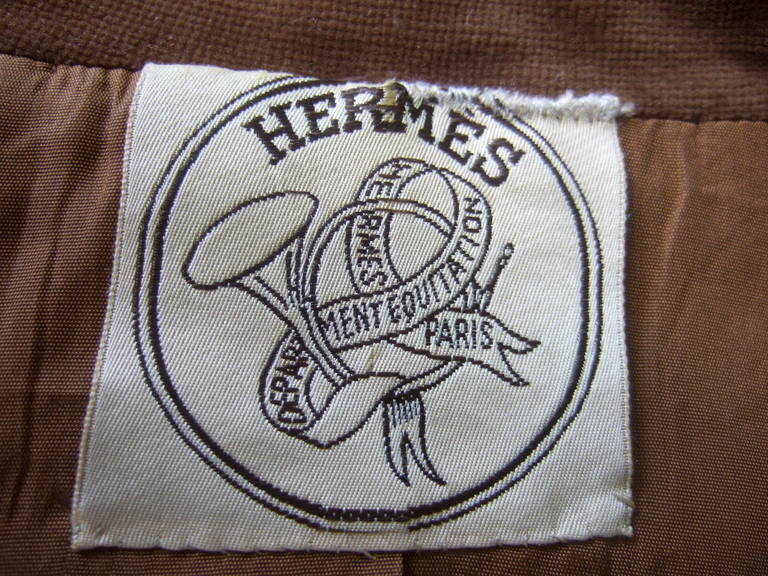 Women's HERMES Paris Equestrian Brown Wool Velvet Trim Jacket ca 1970