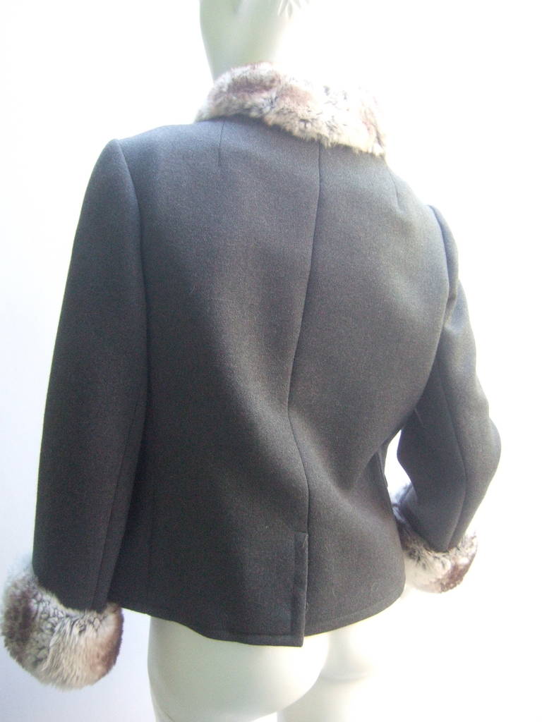Chinchilla Trim Gray Double Breasted Wool Jacket ca 1970 1