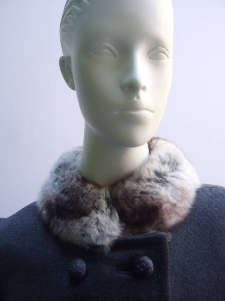 Chinchilla Trim Gray Double Breasted Wool Jacket ca 1970