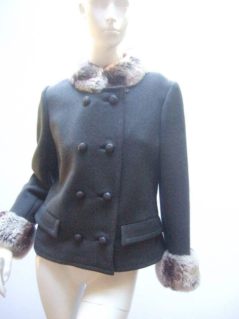 Chinchilla Trim Gray Double Breasted Wool Jacket ca 1970 2