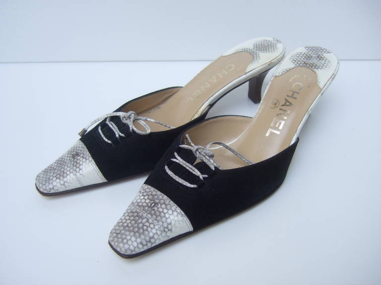 Gray CHANEL Classic Suede & Leather Mules Made in Italy Size 35