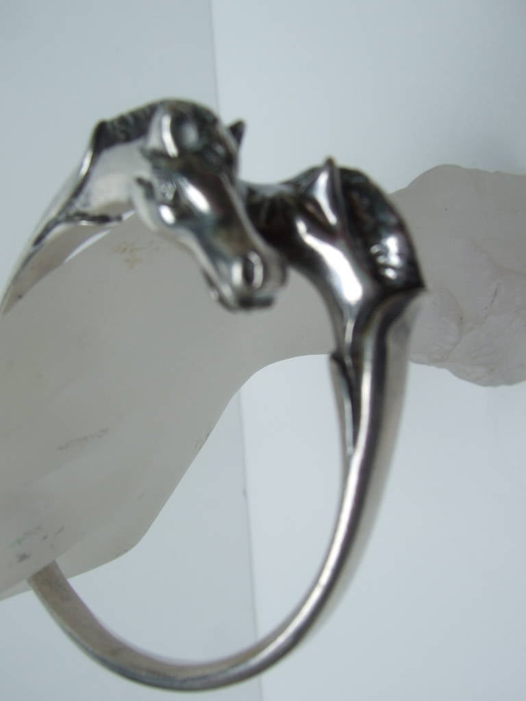 HERMES Paris Silver Metal Equestrian Bracelet c 1950 2