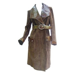 Gucci Brown Suede Trench Coat with Sterling Silver Buckle ca 1970