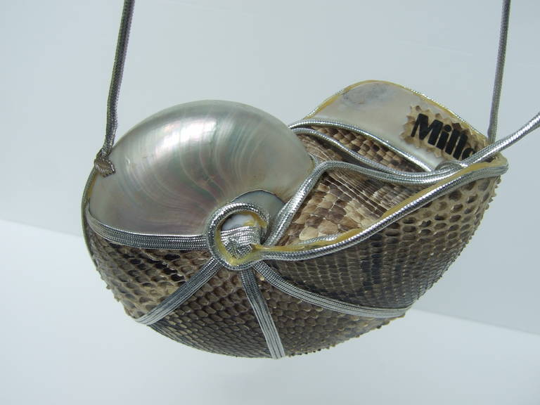 Exotic Python Chamber Nautilus Evening Bag c 1970 In Good Condition In University City, MO