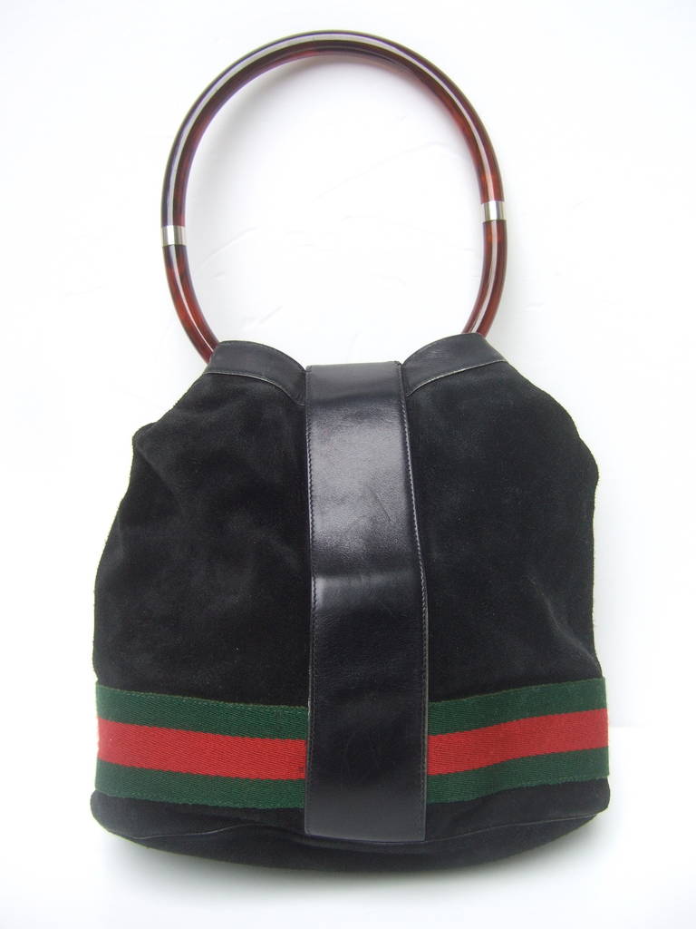 Gucci Luxurious Black Suede Lucite Handle Handbag c 1970 1