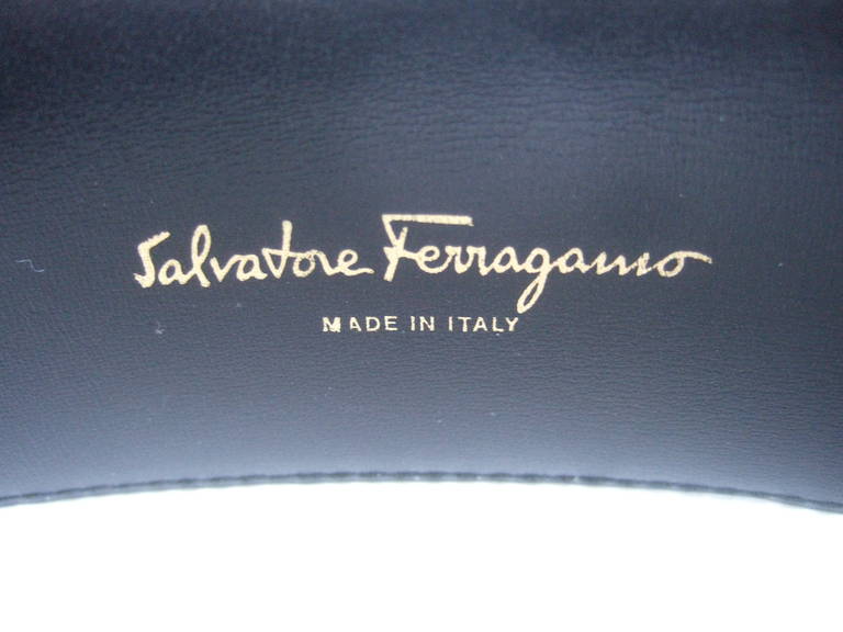 Black Salvatore Ferragamo Dangling Charm Blue Leather Belt c 1980