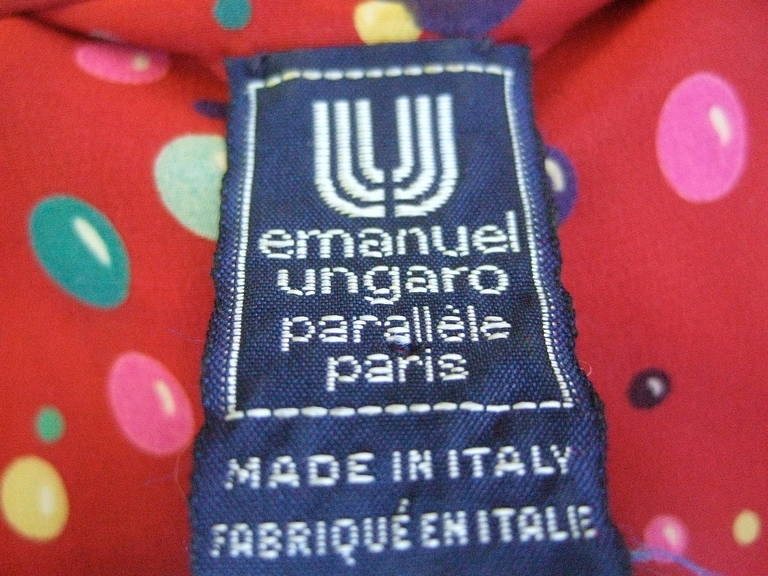 Emanuel Ungaro Paris Crimson Silk Circus Print Dress Size 6  c 1980 4
