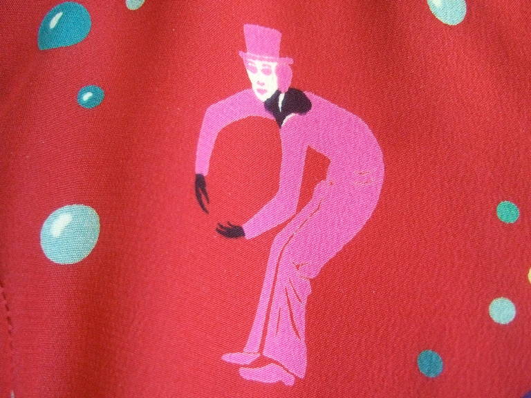 Red Emanuel Ungaro Paris Crimson Silk Circus Print Dress Size 6  c 1980