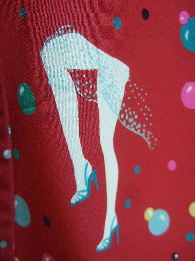 Emanuel Ungaro Paris Crimson Silk Circus Print Dress Size 6  c 1980 1
