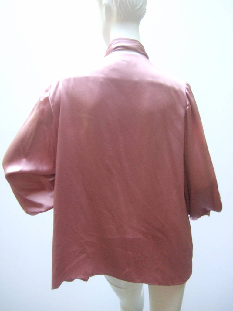 Saint Laurent Rive Gauche Mauve Silk Charmuese Blouse c 1970s 2