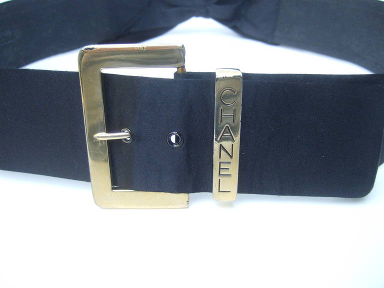 Women's Chanel Elegant Black Satin Gilt Buckle Belt c 1990