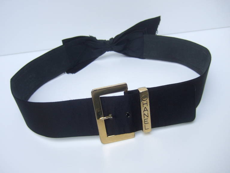 Chanel Elegant Black Satin Gilt Buckle Belt c 1990 2