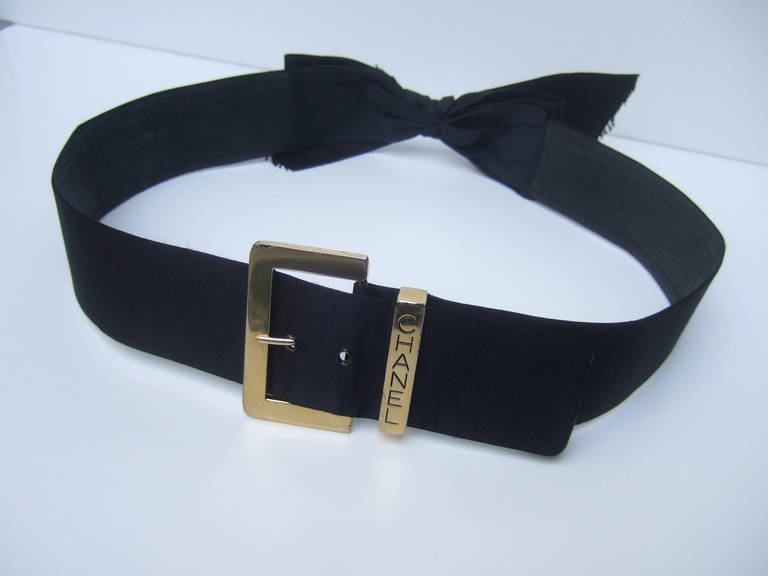 Chanel Elegant Black Satin Gilt Buckle Belt c 1990 In Good Condition In University City, MO