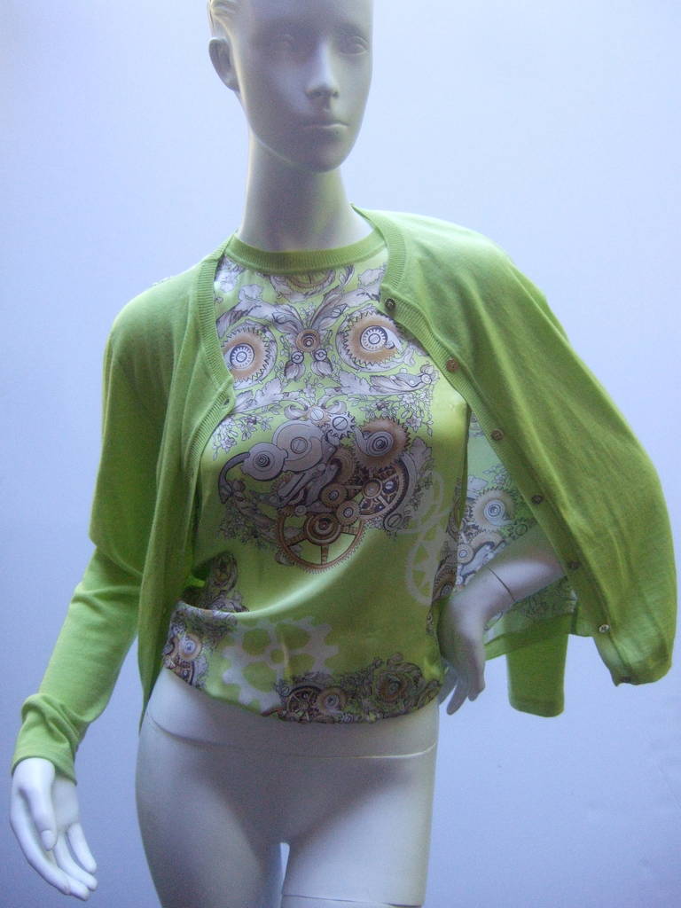 Versace Chic Silk & Wool Chartreuse Twin Set with Medusa Buttons 1
