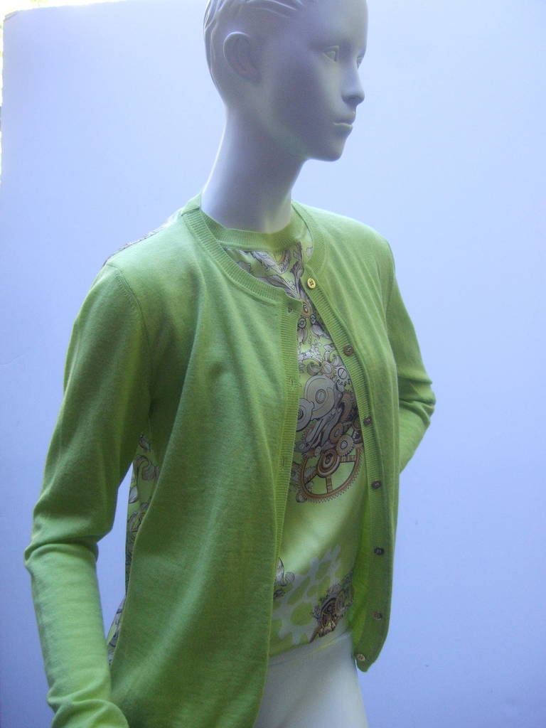 Women's Versace Chic Silk & Wool Chartreuse Twin Set with Medusa Buttons