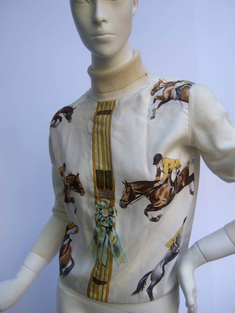 Women's Hermes Paris Equestrian Silk & Wool Turtleneck Sweater Size 42