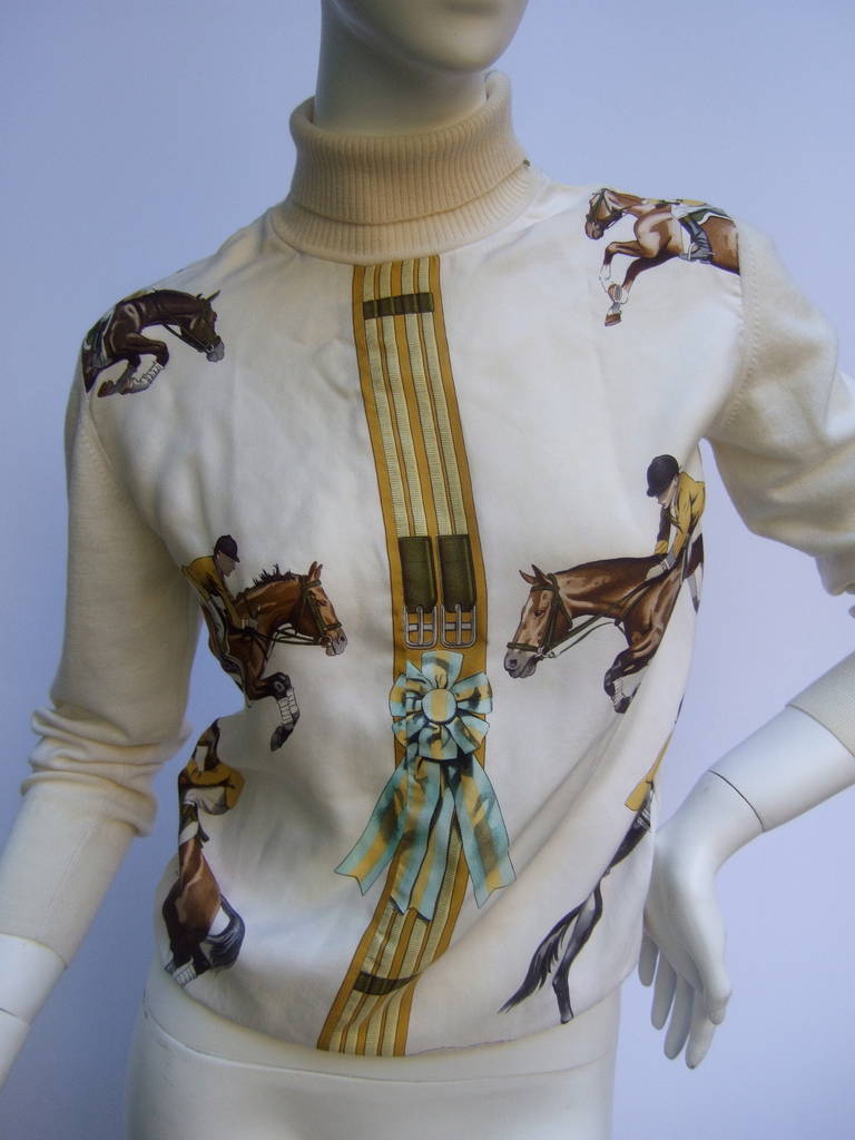 Hermes Paris Equestrian Silk & Wool Turtleneck Sweater Size 42 4