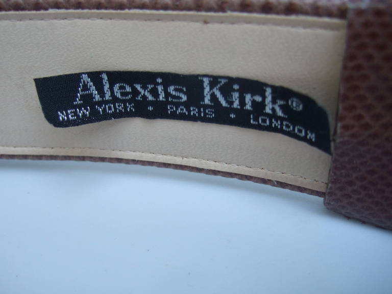 Alexis Kirk Gilt Elephant Embossed Brown Leather Belt c 1990 1