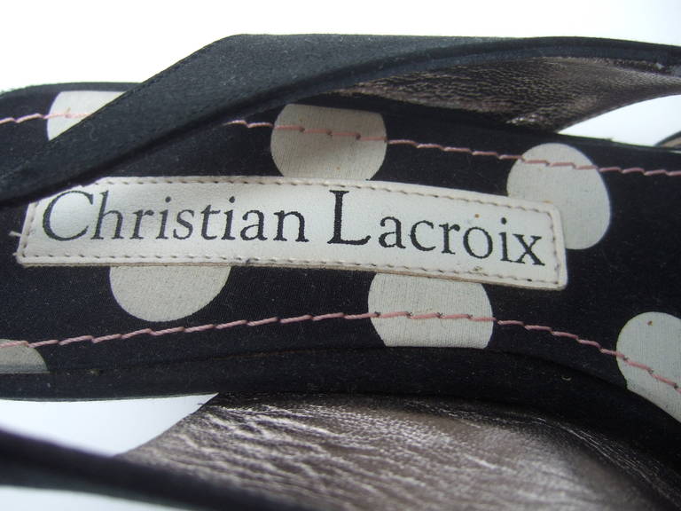 Christian Lacroix Ruby Crystal Black Satin Slingbacks Size 36 1