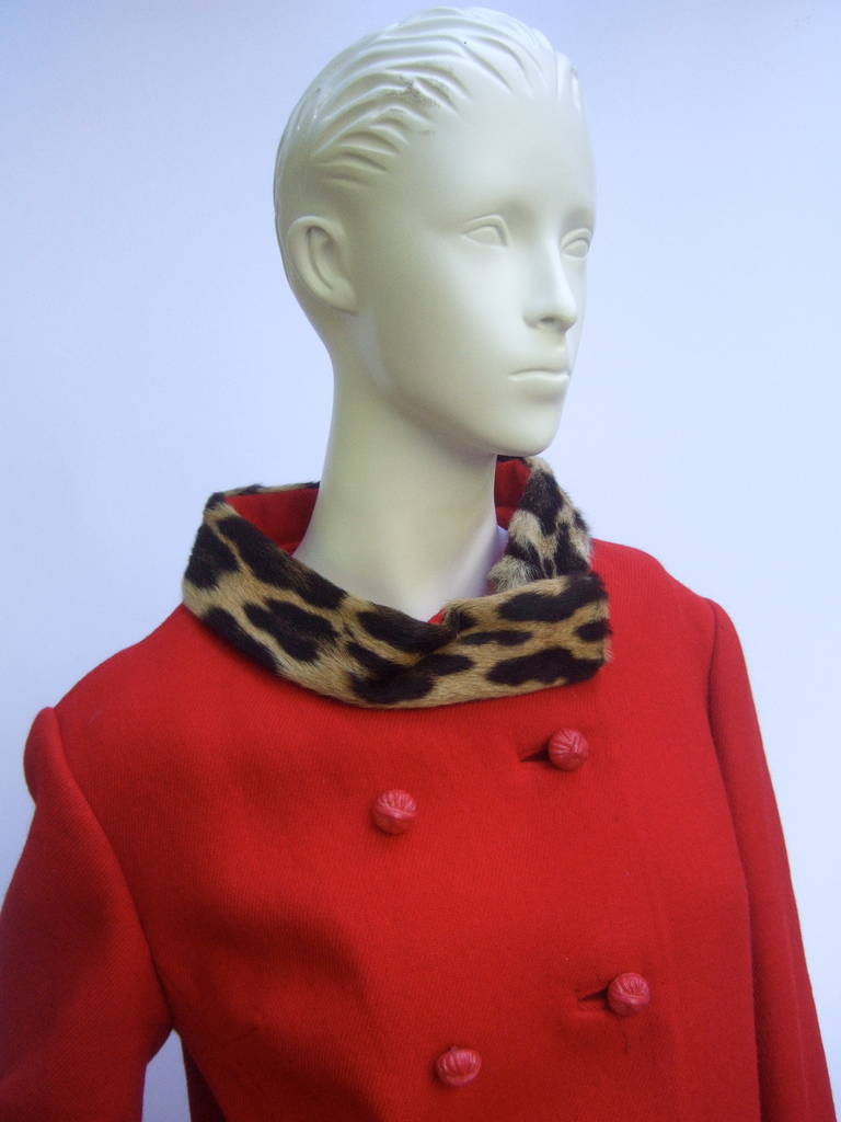 1960s Leopard Trim Red Wool Skirt Suit 1