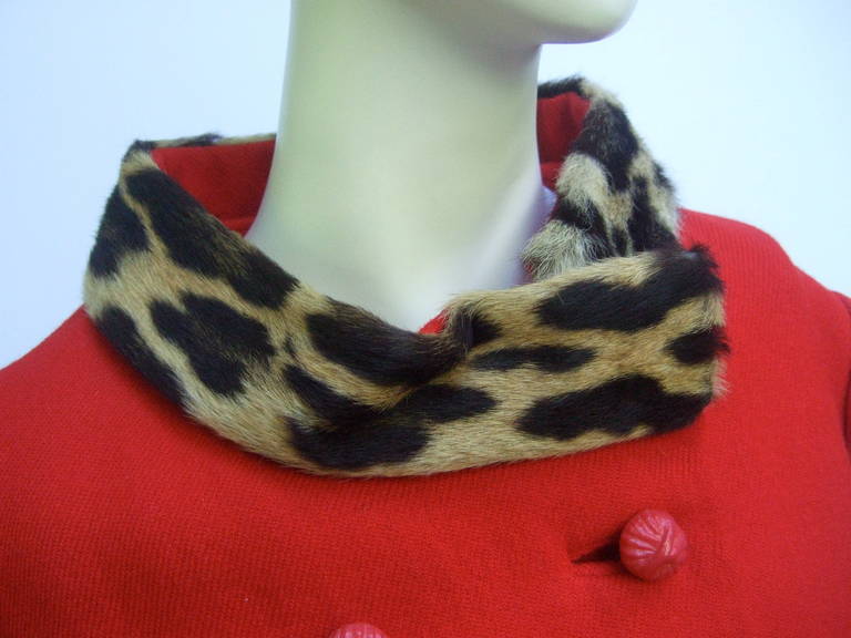 1960s Leopard Trim Red Wool Skirt Suit 3